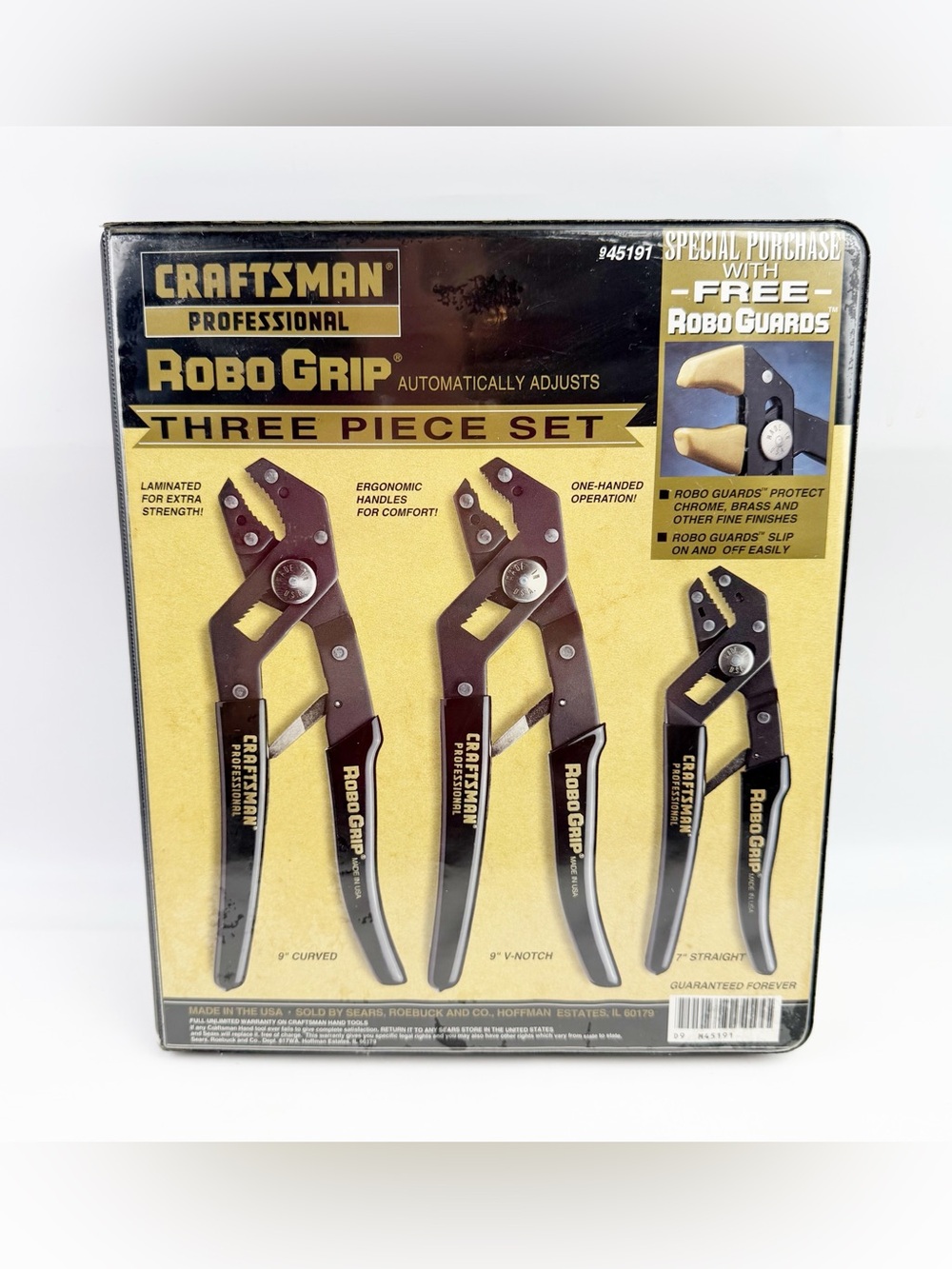 Vintage Craftsman 945191 3 Piece Set Professional Robo Grip Pliers Case Tools